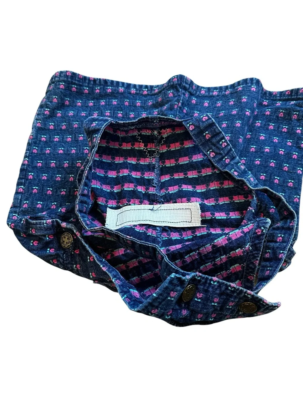 Vintage OshKosh B’Gosh Vestbak Denim Jumper Dress Pink Hearts Floral Union Made